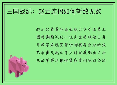 三国战纪：赵云连招如何斩敌无数